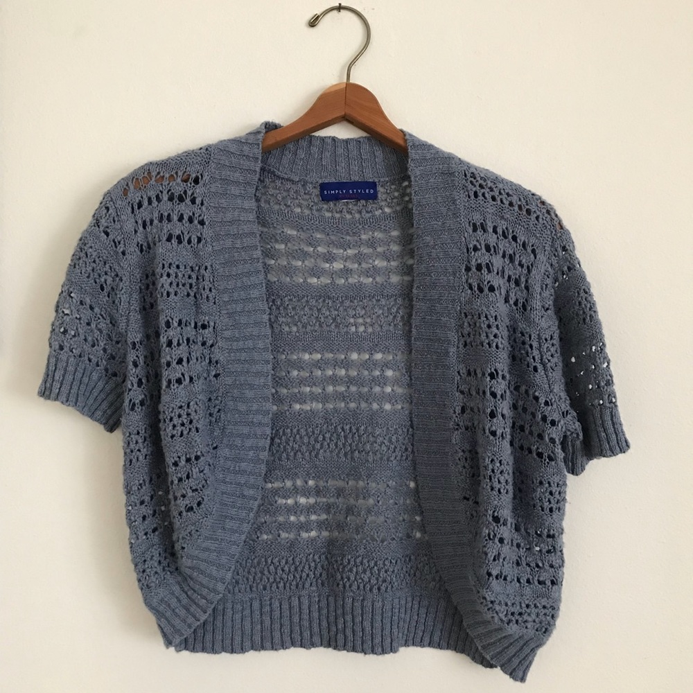 blue-grey knit cardigan